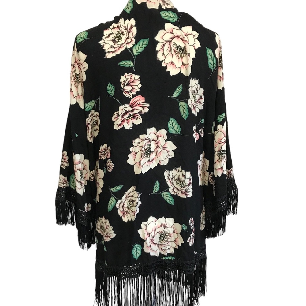 Jodifl Kimono with sleeves floral Black Fringe - Picture 3 of 5
